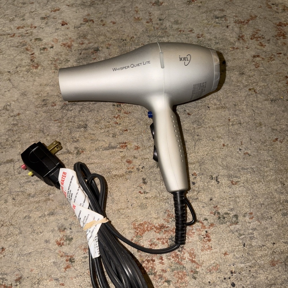 Ion Whisper Quiet Lite Ionic Ceramic Hair Dryer -light grey -tested and works